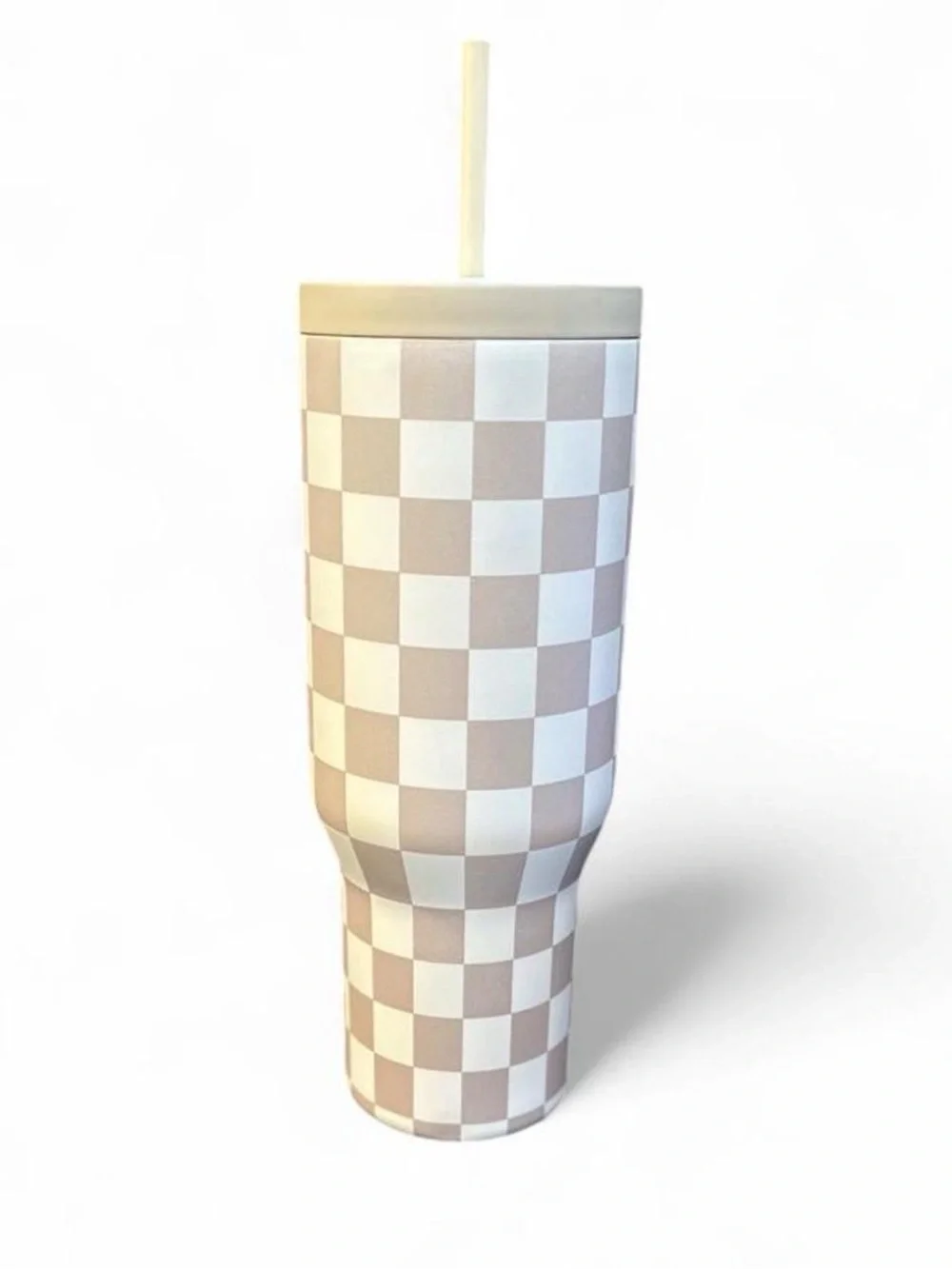 HydraPeak Cream Checkered Travel Mug with Handle and Straw NWOT 40pz Hot Cold